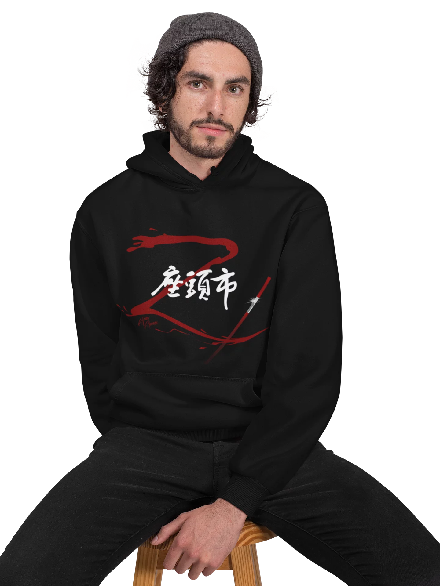 Homme portant un hoodie Zatoichi HollyHoods Boutique-design frontal