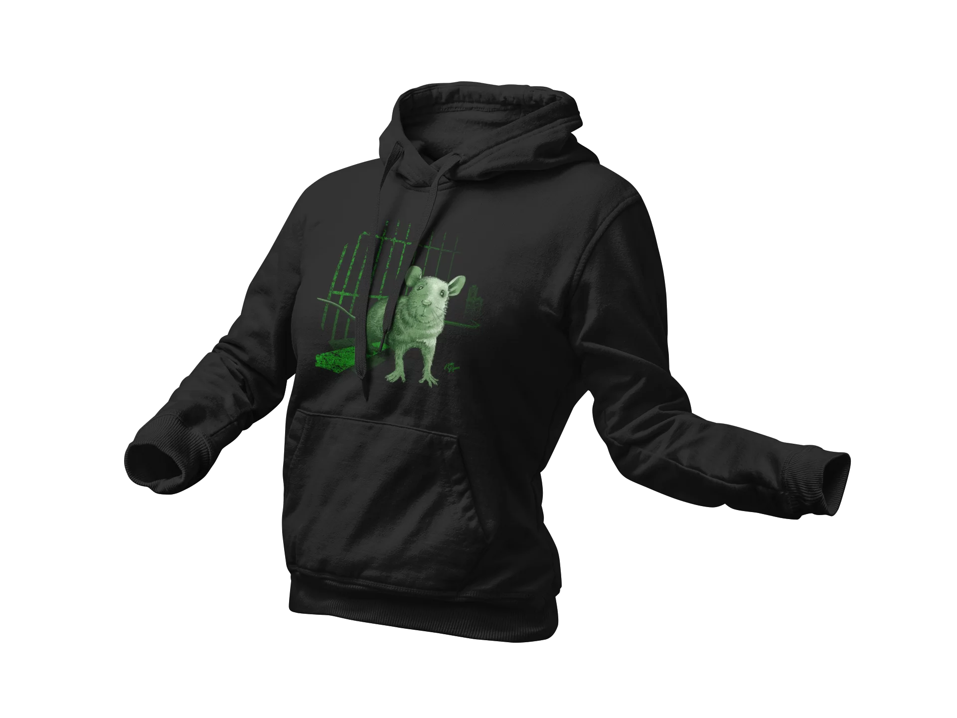 Hoodie noir design Ligne Verte - Design Frontal